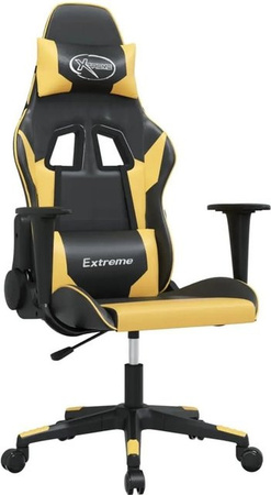 vidaXL Gaming-Stuhl in Schwarz und Gold aus Kunstleder mit Armlehnen und Kopfstütze