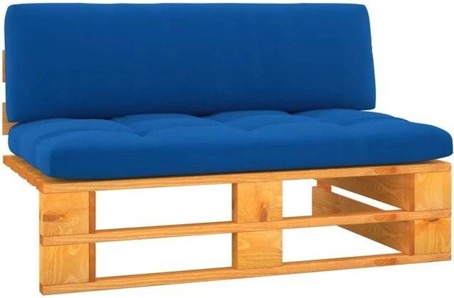 vidaXL Garten-Mittelsofa aus imprägniertem Kiefernholz in Honigbraun mit blauen Polsterkissen - Bild 1