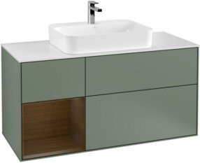 V&B Waschtischunterschrank Finion mit Wandbeleuchtung, Breite: 120 cm, Lackiert in Olivgrün - Bild 1