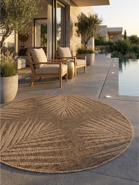 Wetterfester Outdoor-Teppich Kadima Design Palmblätter in Braun und Beige, B/T: 200 x 200 cm - Bild 1