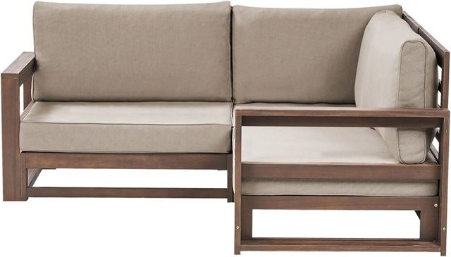 Beliani Gartensofa TIMOR L-Shape in Taupe mit Polstern aus Akazienholz B/T/H: 167 x 167 x 72 cm - Bild 1