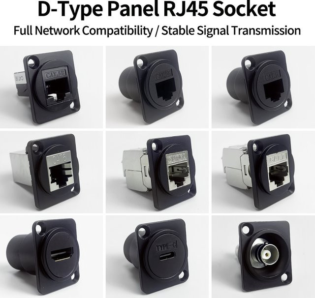 T&I D-Typ Einbau-RJ45-Buchse CAT5e / CAT6 Ethernet-Netzwerkanschluss in Schwarz - Bild 1