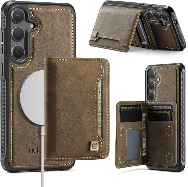 Magnetische Leder Klapphülle mit Brieftaschenfunktion für Samsung Galaxy S25 Edge S24 Ultra Plus A56 A36 A26 A16 in Braun - Bild 1
