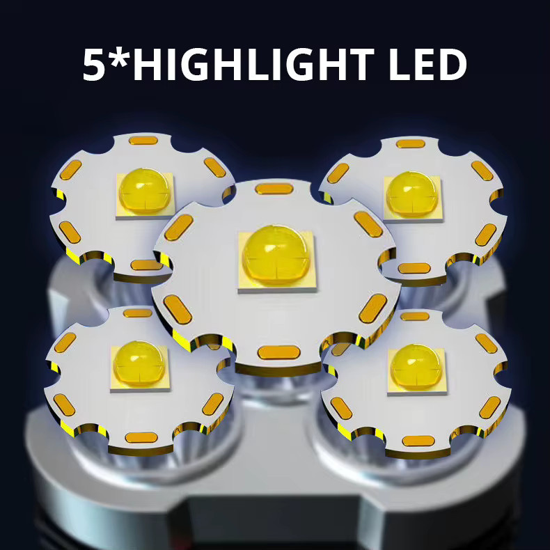 Wasserdichte LED-Taschenlampe mit 5 LEDs, USB wiederaufladbar und verstellbarer Reichweite für Camping und Wandern - Bild 6