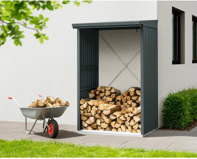 Ecostar Kaminholzregal Trend-V aus Metall in Anthrazitgrau, B/H/T: 112,7 x 198 x 102,5 cm - Bild 1