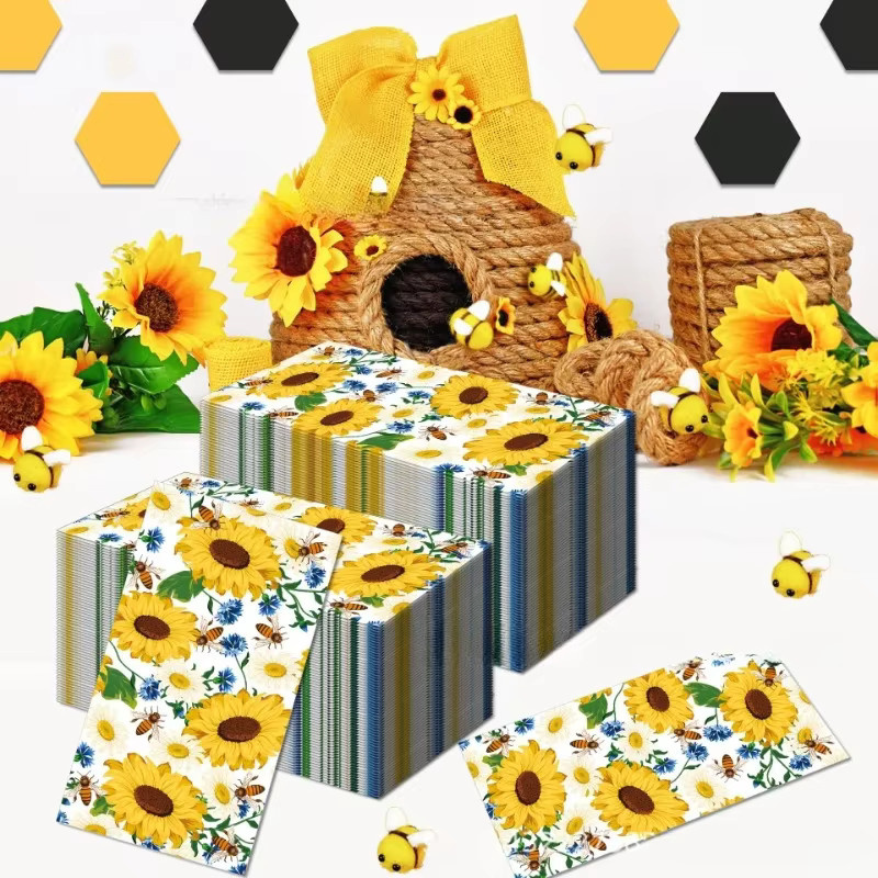 20er Pack GUANYAO Seidenpapier mit Sonnenblumen und Bienen für DIY-Dekorationen, B/H: 33 x 40 cm, Gelb/Mehrfarbig - Bild 2