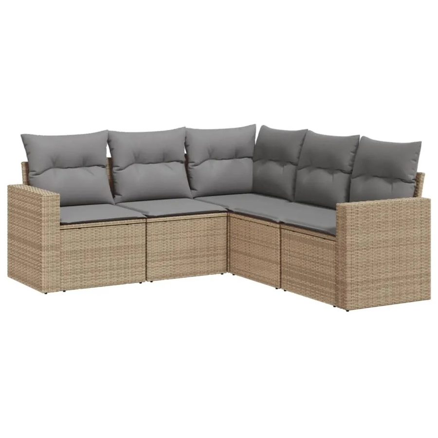 vidaXL 5-tlg Garten-Sofagarnitur L-Form aus Poly-Rattan in Beige mit Sitz- und Rückenkissen - Bild 2