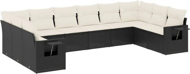 vidaXL 10-teilige Garten-Sofagarnitur aus Poly-Rattan in Schwarz mit Sitz- und Rückenkissen - Bild 1