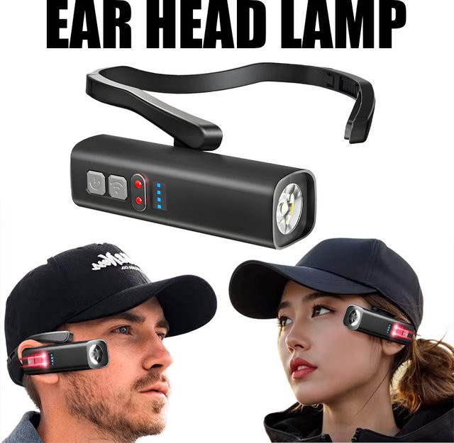 XIWANGFIRE Laufstirnlampe mit Ohrclip, wiederaufladbare LED-Stirnlampe in Schwarz, wasserdicht und freihändig für Radfahren, Angeln und Wandern - Bild 1