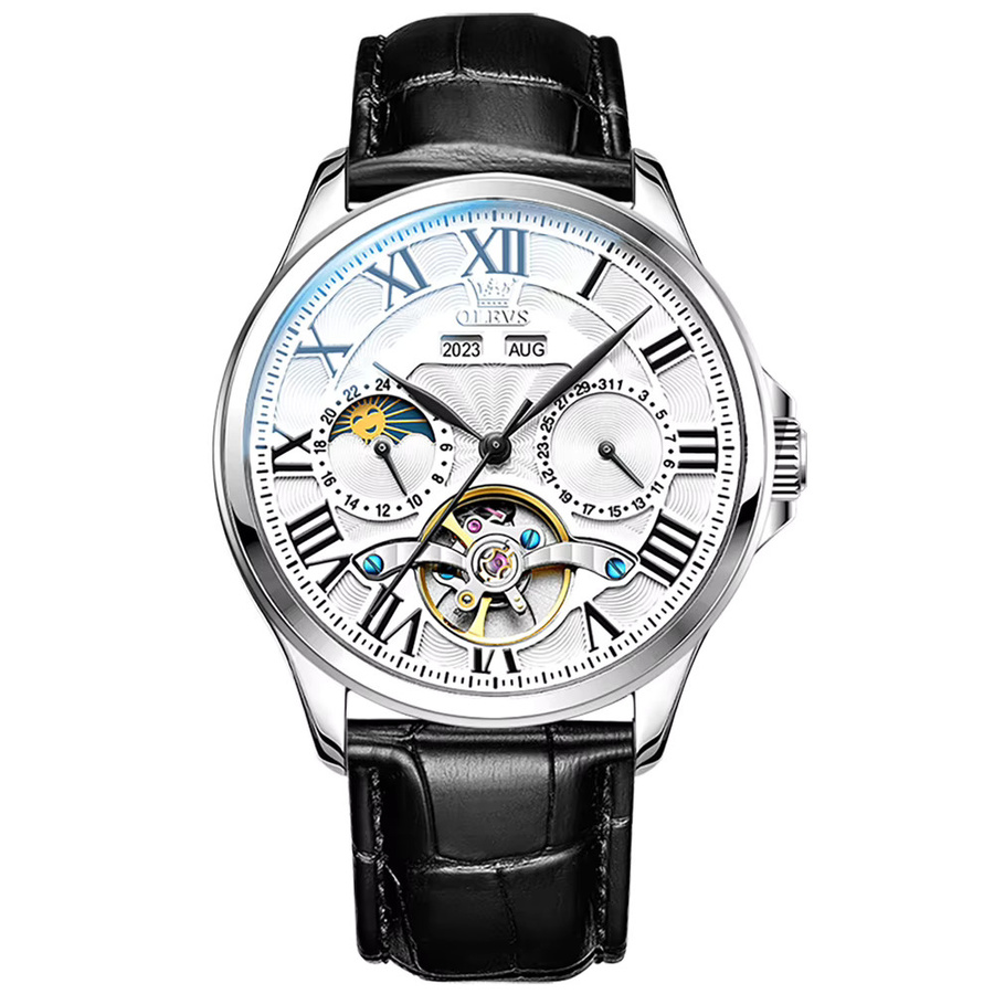 OLEVS Armbanduhr, Automatik, Edelstahl, Leder, Mondphase, Herren - Bild 7