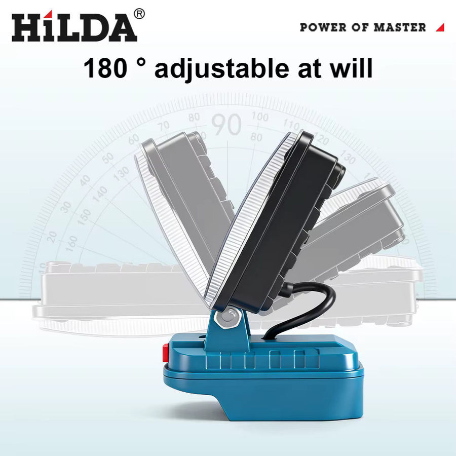 HILDA Kabellose LED-Arbeitsleuchte in Schwarz, verstellbare Taschenlampe und Campinglampe für Makita-Akkus - Bild 5