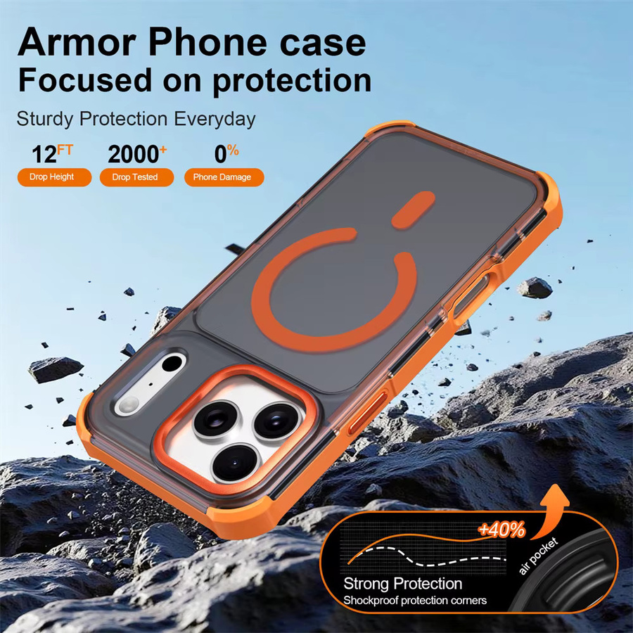 lolozzx MagSafe Armor Handyhülle für iPhone 17 16 15 14 13 12 11 Pro Max Plus – Stoßfeste mattierte Schutzhülle in Grau Transparent - Bild 3