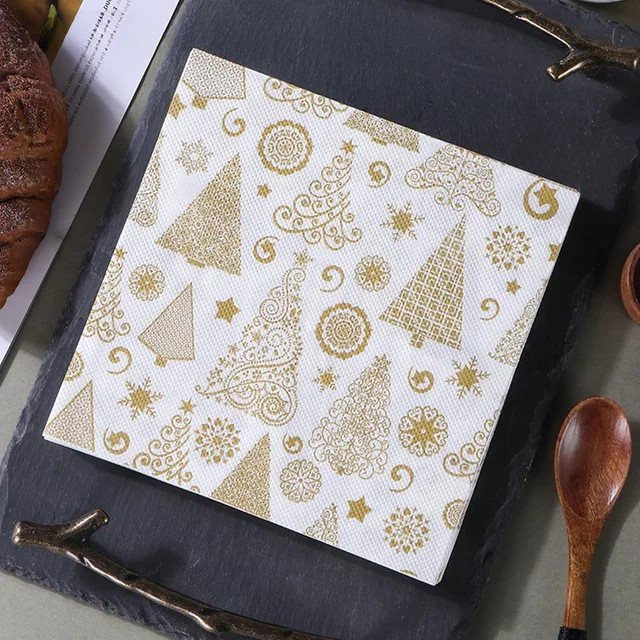 GUANYAO Weihnachtsbaum Servietten mit goldenem Muster, 20 Stück, Gold und Weiß - Bild 1