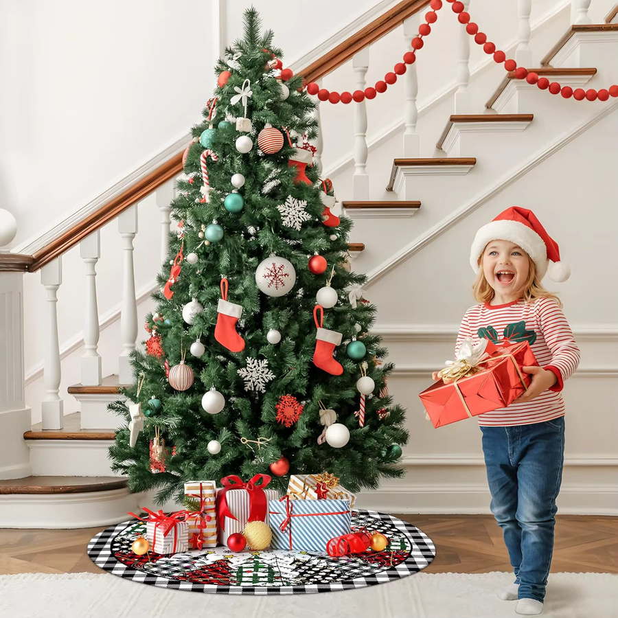 VIKAMA Weihnachtsbaum-Rock im Büffelkaro-Design für deine festliche Weihnachtsdekoration - Bild 5