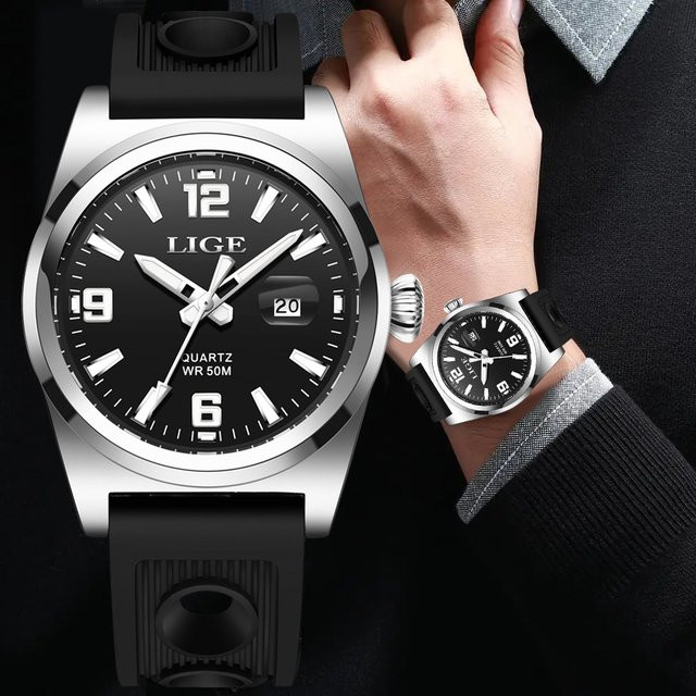 LIGE Armbanduhr Automatik, Silikon, Schwarz, Herren - Bild 1
