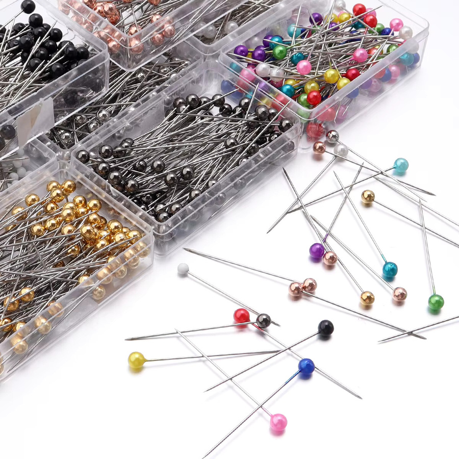 100 Stück bunte runde Perlenkopf-Stecknadeln aus Metall für Schneiderei und DIY-Nähen, Länge: 35-40 mm - Bild 3