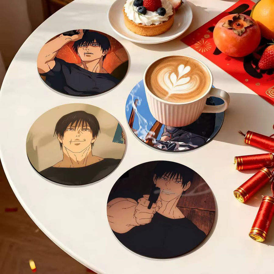 Holzuntersetzer TOJI F-FUSHIGURO mit Farbdruck, runde Tassenunterlage für Heim und Schreibtisch, Mehrfarbig - Bild 5