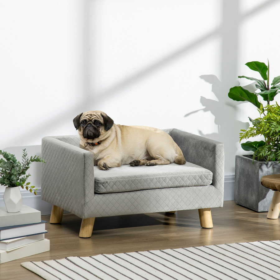 PawHut Hundesofa aus Samt mit Holzbeinen in Grau für kleine Hunde bis 8kg B/T/H: 64 x 45 x 36 cm - Bild 2