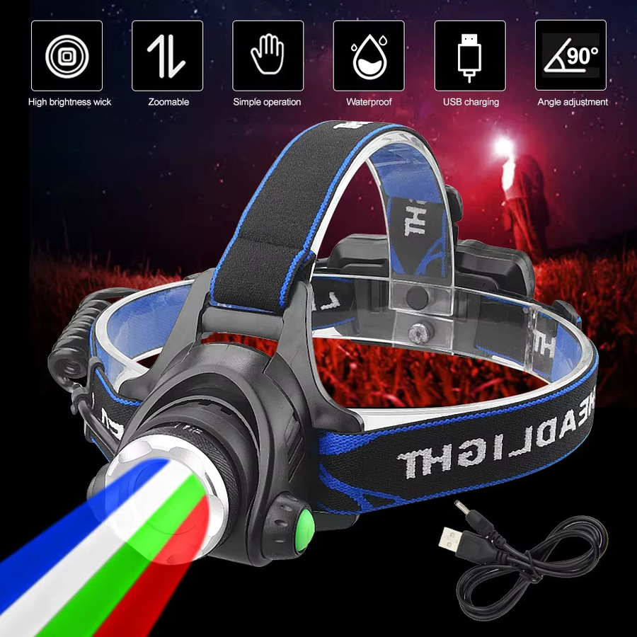 VASTFIRE LED Stirnlampe mit vier Lichtquellen, Teleskop-Fokus, wasserdicht und wiederaufladbar für Angeln, Suche und Camping - Bild 6