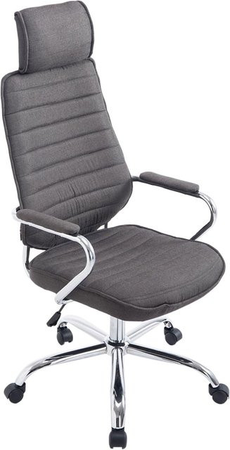 CLP Bürostuhl Rako ergonomisch, Schreibtischstuhl höhenverstellbar und drehbar mit Kopfstütze und gepolsterten Armlehnen, Stoffbezug, Grau - Bild 1