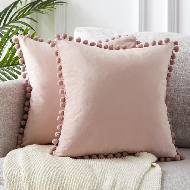 Yiran Furniture Dekorative Samt Kissenbezüge mit Bommel in Rosa, B/H: 50 x 30 cm - Bild 1