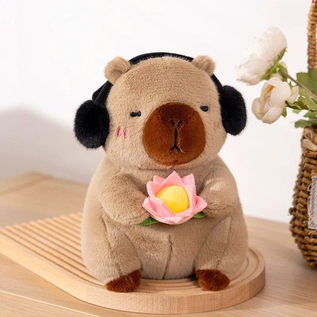Capybara Plüschtier weiche Puppe Blume halten 25cm - Bild 1