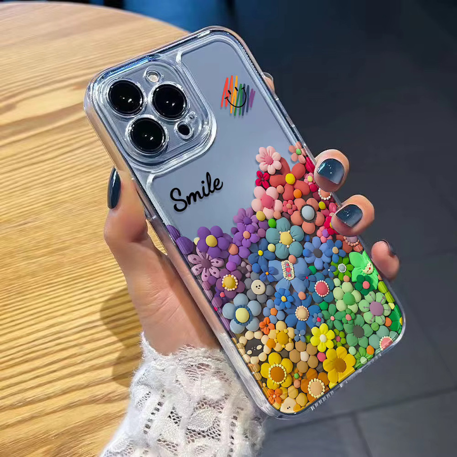 Transparente Handyhülle mit Blumenmuster aus weichem TPU Silikon für iPhone 11 12 13 14 15 16 Pro Max und 16E - Bild 6