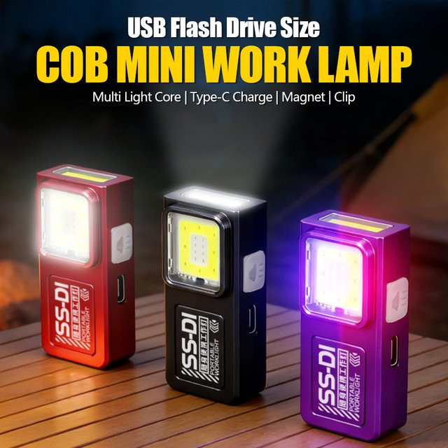 KDULIT Mini COB LED Taschenlampe wiederaufladbar mit USB-C, tragbare EDC-Flutlicht-Arbeitsleuchte mit Clip und Magnet - Bild 1