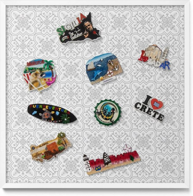 Tulup Magnettafel Metall mit weißem Rahmen und geometrischem Ornamentmuster, B/H: 50 x 50 cm - Bild 1