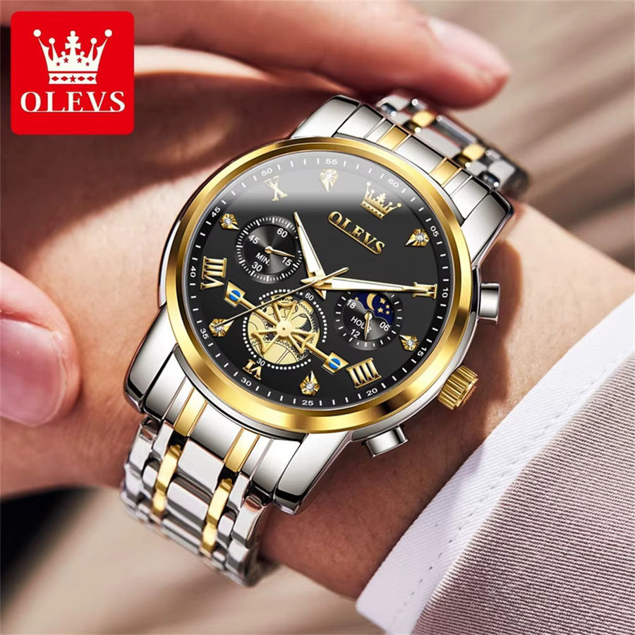 OLEVS Chronograph, Quarz, Edelstahl, Schwarz, Herren - Bild 3