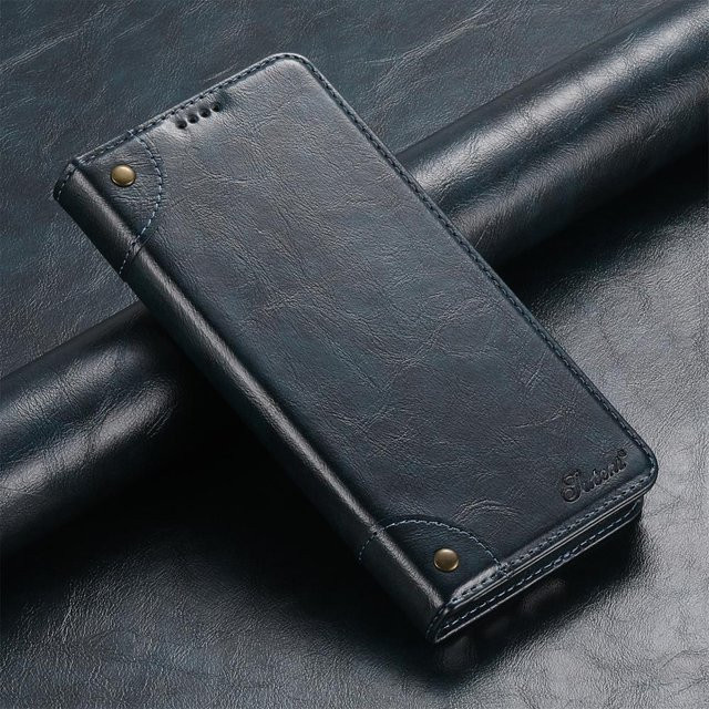 Lederhülle LS055 mit magnetischem Kartensteckplatz für Samsung Galaxy S26, S26 Plus und S26 Ultra in Blau - Bild 1