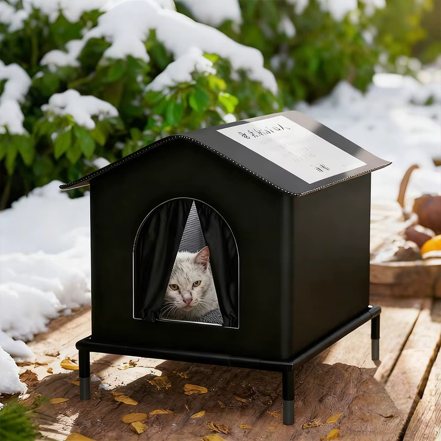 Isoliertes und wetterfestes Katzenhaus von CWV in Schwarz Matt für drinnen und draußen - Bild 2