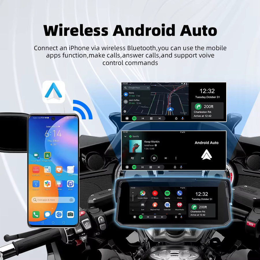 EKIY Wireless CarPlay und Android Auto Motorrad-Navigationssystem mit 6,86 Zoll Display in Schwarz - Bild 4