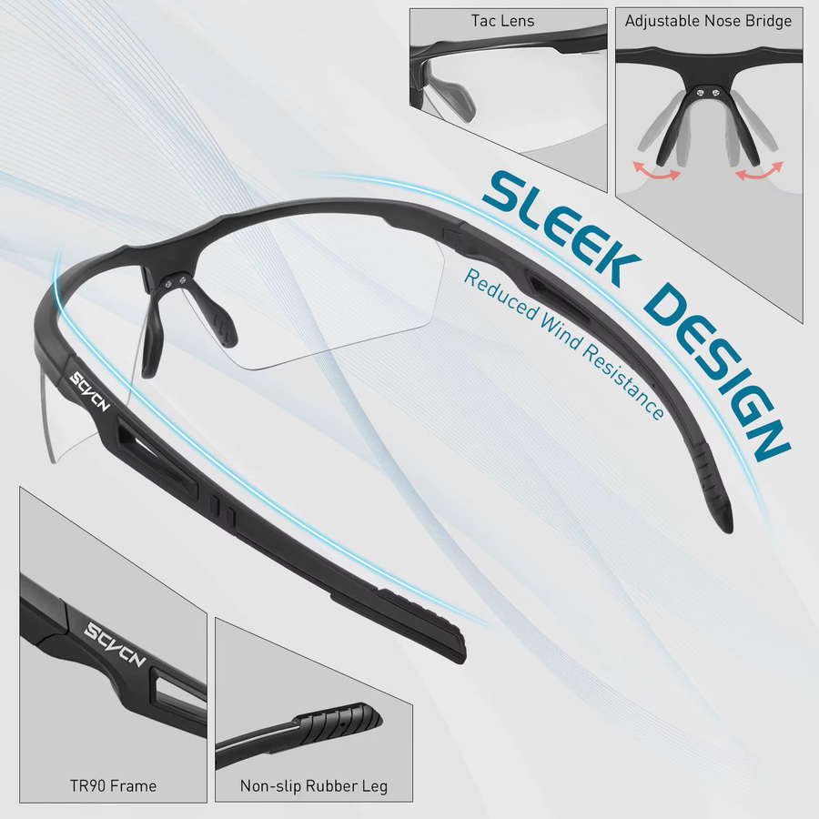 SCVCN Photochrome Sportsonnenbrille, Vollrand, Black, Unisex, Kunststoff - Bild 2