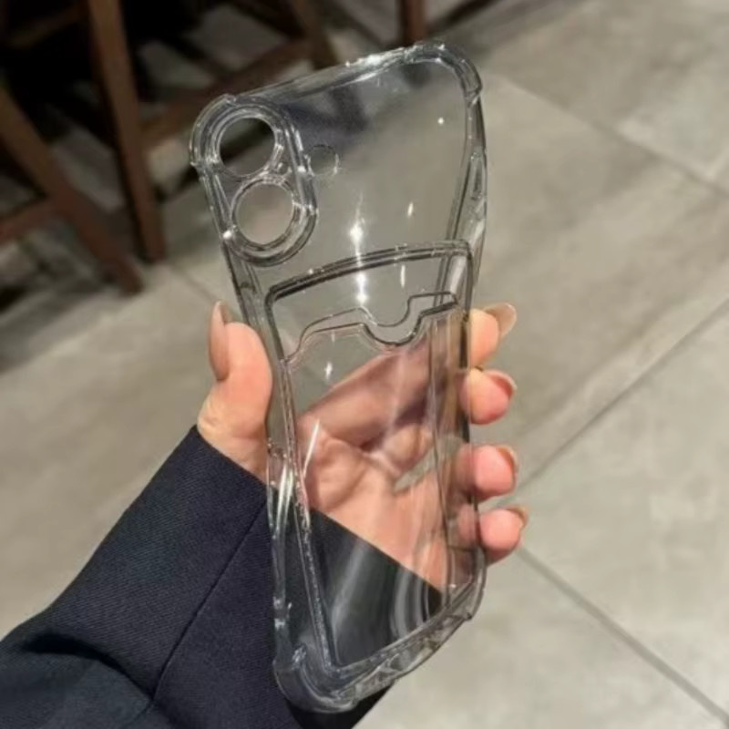 FUCHU Transparente Handyhülle mit Kartenhalter und Wallet-Funktion für iPhone 11 bis 17 Pro Max Plus, Stoßfeste TPU Soft Cover - Bild 1