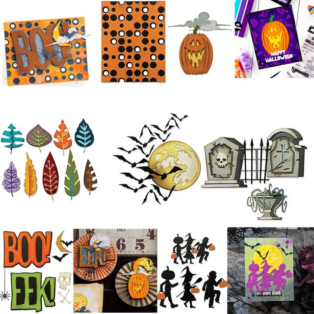 Halloween Motiv Stanzwerkzeug Set aus Metall mit Kürbis und Fledermaus für DIY Scrapbooking und Bastelarbeiten in Multicolour - Bild 1