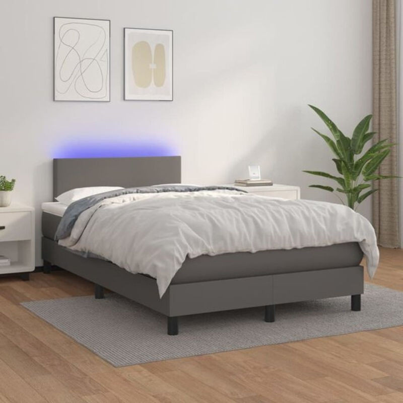 Vidaxl Boxspringbett mit Matratze in Grau aus Kunstleder und Massivholz, B/T/H: 200 x 120 x 78 cm - Bild 1