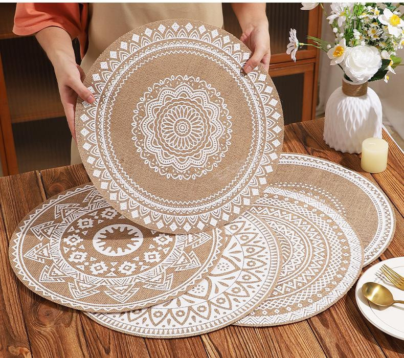 Bloom Play Runde Tischsets und Untersetzer aus Leinen im böhmischen Stil, Durchmesser: 38 cm - Bild 2