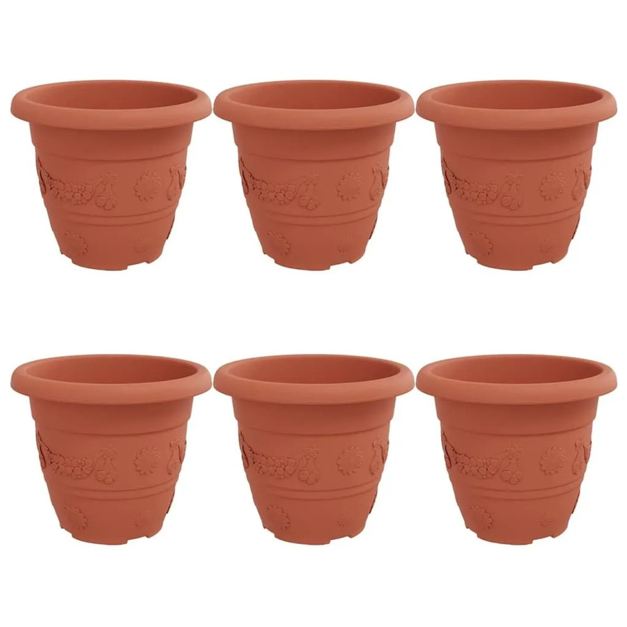 vidaXL Blumentopf rund aus Kunststoff, 6er Set, Ziegelrot, Durchmesser: 26 cm, Höhe: 21,5 cm - Bild 2