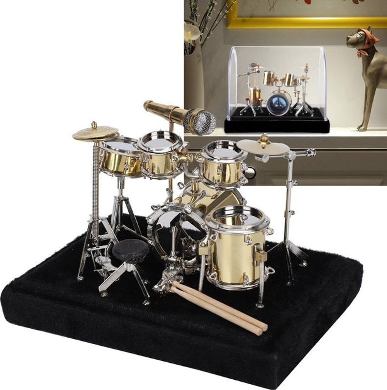 ZJCHAO Mini-Trommel-Modell aus Metall in Gold als dekoratives Ornament, B/T/H: 14 x 10 x 10 cm - Bild 1