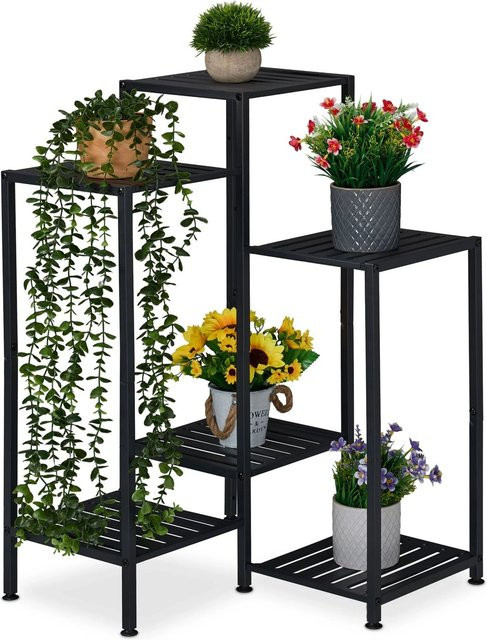 Relaxdays Blumenregal aus Stahl in Schwarz mit 6 höhenverstellbaren Ablagen, H x B x T: 81 x 55 x 55 cm - Bild 1