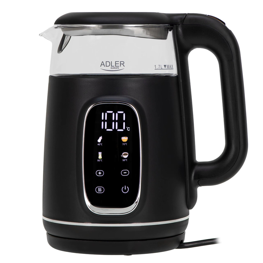 Adler Wasserkocher aus Glas in Schwarz mit 1,7 l Volumen, 220 W Leistung, Touch-Display und Temperaturwartungsfunktion - Bild 6