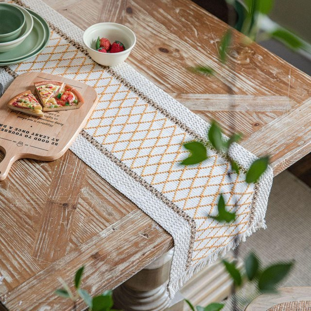 Boho Frühlings-Tischläufer von Cozy Up Home in Braun Beige aus Leinen und Baumwolle, B/H: 30 x 450 cm - Bild 1