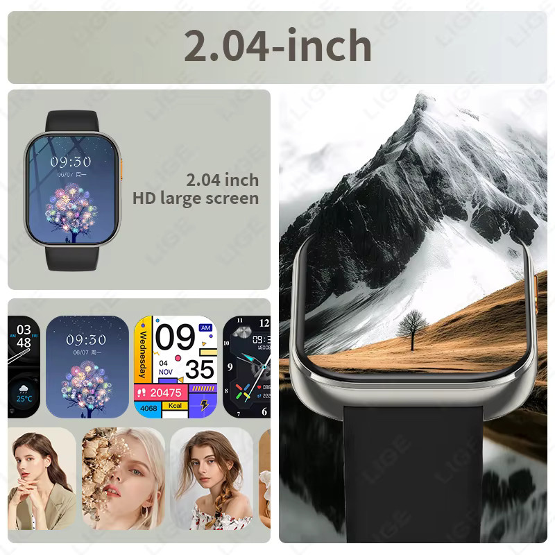 LIGE AMOLED Smartwatch mit 2,04 Zoll Display, Bluetooth Telefonie, IP68 Wasserdicht, Schwarz, für Android und iOS kompatibel - Bild 2