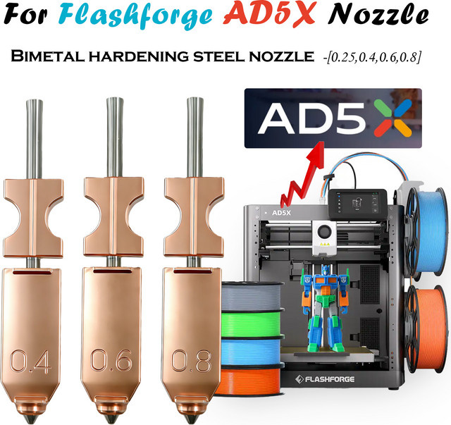 Flashforge AD5X Bimetall-Hotend-Düse aus gehärtetem Stahl für FDM 3D-Drucker Upgrade-Kit, Gold - Bild 1
