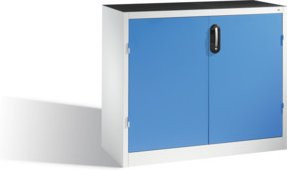 C+P Werkzeug-Beistellschrank aus Stahl mit Drehtüren, 2 Böden und 3 Schubladen, Farbe Lichtblau und Lichtgrau, H: 100 cm, B: 120 cm, T: 50 cm - Bild 1
