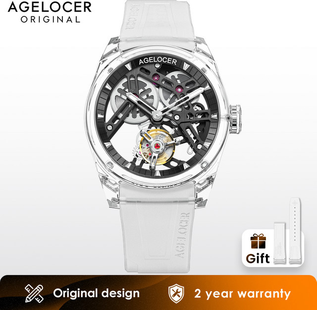 AGELOCER Tourbillon-Uhr, Handaufzug, Kristall, Edelstahl, Silber, Unisex - Bild 1