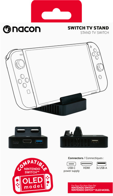 Nintendo TV-Ständer für Nintendo Switch und Nintendo Switch OLED in Schwarz mit USB-C, USB-A und HDMI Anschlüssen - Bild 1