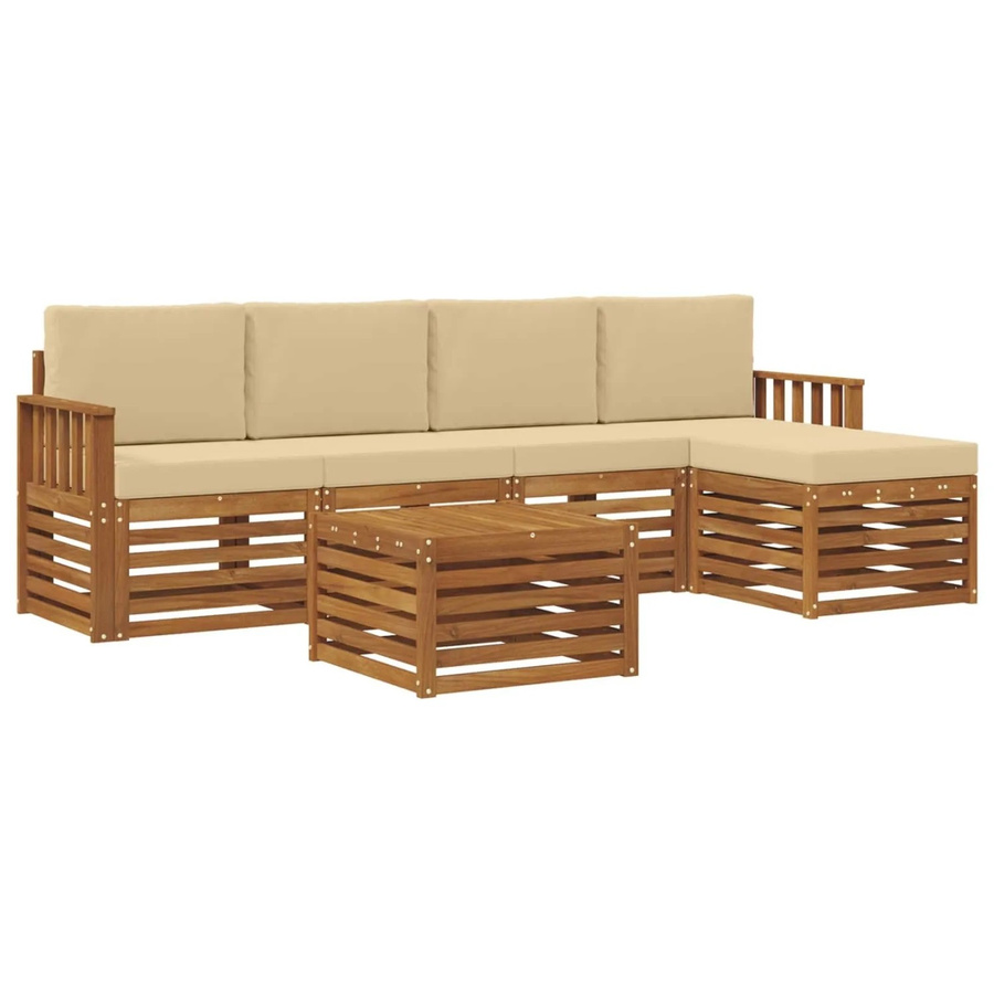 vidaXL Sofagarnitur 6-teilig aus Massivholz Akazie in Natur und Beige mit Polsterung und Armlehnen - Bild 2