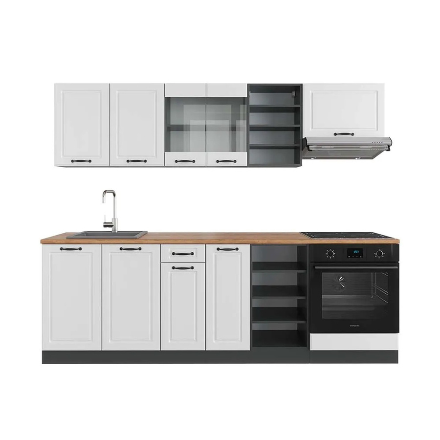 Vicco R-Line Küchenzeile Landhaus Stil in Weiß und Anthrazit mit Eiche Elementen, Breite: 240 cm - Bild 2